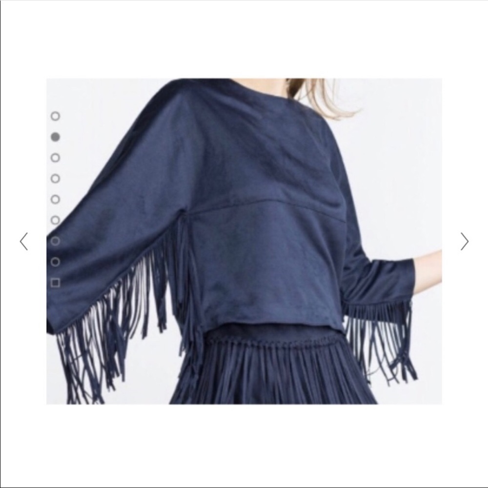 Zara navy suede fringe top